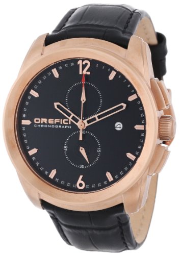 Orefici ORM8C4403 Herren Schwarz Lederband Schwarz Zifferblatt Chronograph Slim Classy Sleek Watch