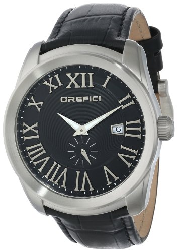 Orefici ORM8S4401 Herren Schwarz Lederband Schwarzes Zifferblatt Chronograph Slim Classy Sleek Watch