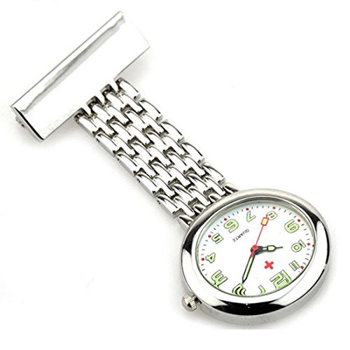 WZC Silber Luxus Quarz Edelstahl Krankenschwestern Anstecknadel Armbanduhr phosphoreszierende Zeiger WZC Logo Anhaenger