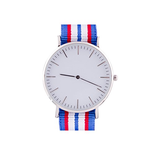 Le Maritime blanc von Plain Watches minimalistische stilvolle elegante Armbanduhr sportliche Uhr mit hellblau wiess rotem Nylon Band top moderne Quartzuhr