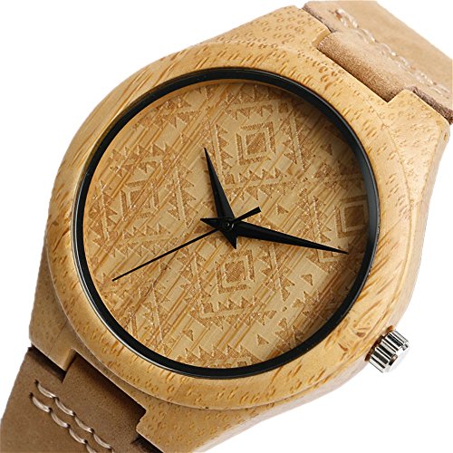 yisuya Japan Bewegung Bambus Holz Armbanduhren Einfache Zifferblatt Herren Echtes Leder Holz Armbanduhr Braun