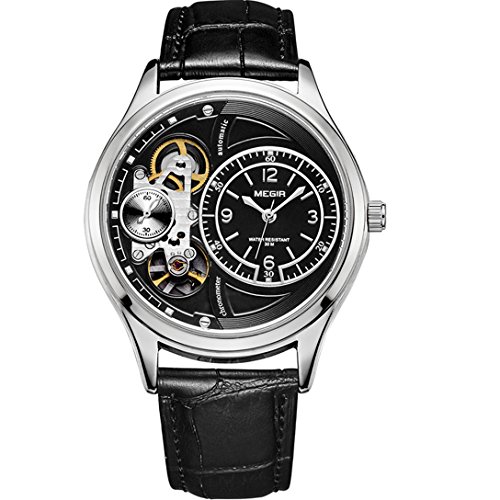 yisuya Herren Analog Quarz Bewegung Handgelenk Uhren schwarz echtes Leder mit Skelett Tourbillon automatische klein Zifferblatt