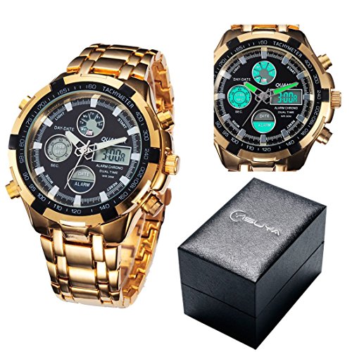 yisuya Luxus Marke Quamer Fashion Edelstahl LED Display Herren Business Casual Wasserdicht Armbanduhr Sport Armbanduhr