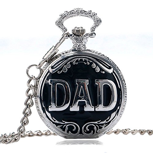 yisuya Pocketwatch Silber Anhaenger Blume Dad Schwarz Tasche Quarzuhr Geschenk Kette Father s Day