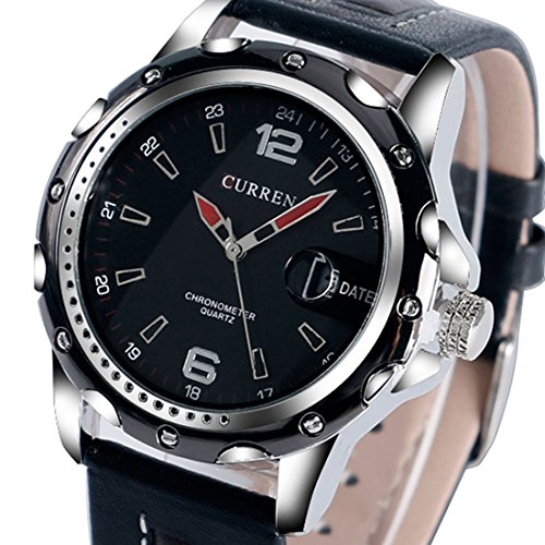 yisuya Auto Datum Herren Wasserdicht Military Leder Wasserdicht Armbanduhr Uhr Stecker schwarz