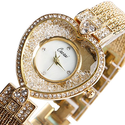 yisuya Damen Herz Form Bling Strass Quarz Golden Kristall Armband Uhren mit Geschenk Box