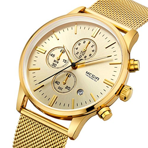 yisuya Multifunktions Stoppuhr einfach Edelstahl Quarz megir Uhren Gold