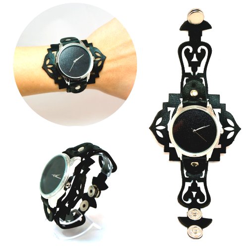 Zeigt eleganten und raffinierten Armband Leder Mystique Schwarz