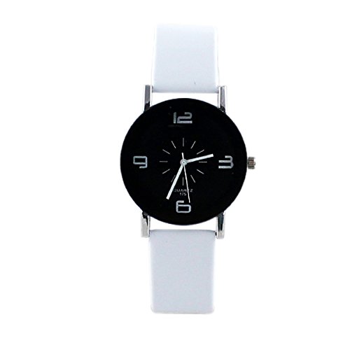 VaterTag Geschenk Uhr Fashion Armbanduhr PU Acrylic Quartz Armreif Uhr fuer Damen Herren schwarz