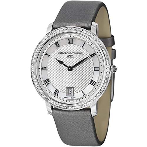 Frederique Constant Slim Line Mid-size Steel Diamond Womens Watch MOP & Silver Dial FC-220M4SD36