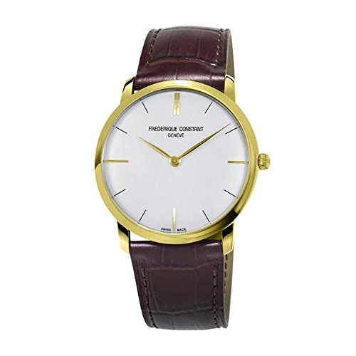 Frederique Constant Slimline Gold Plated Steel Mens Strap Watch Silver Dial FC 200V5S35