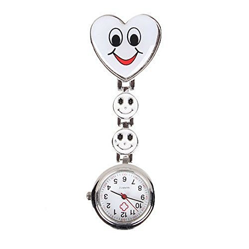 Bomien Smiley Herz Design Krankenschwesteruhr Quarzuhr Taschenuhr mit Clip Pflegeuhr Nurse Watch Weiss