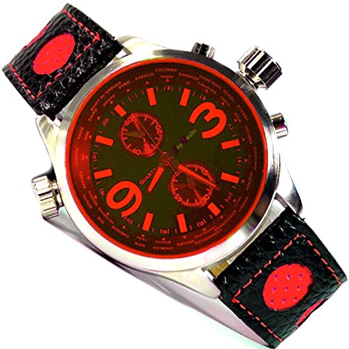 in Schwarz Rot mit Retro Armband und Chronograph Look