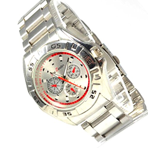 Armbanduhr in Silber Rot Chronograph Look Edel Design Uhr