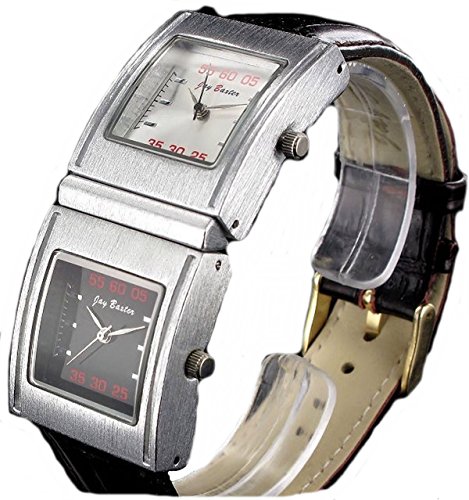 Jay Baxter Dual Time Armbanduhr 2 Zeitzonen Kroko Leder Dunkelbraun Silber