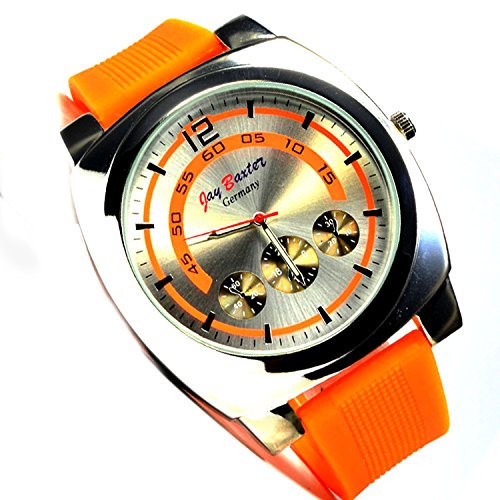 XXXL Monster Armbanduhr von Jay Baxter in Silber Orange mit Silikonarmband und Chrono Look