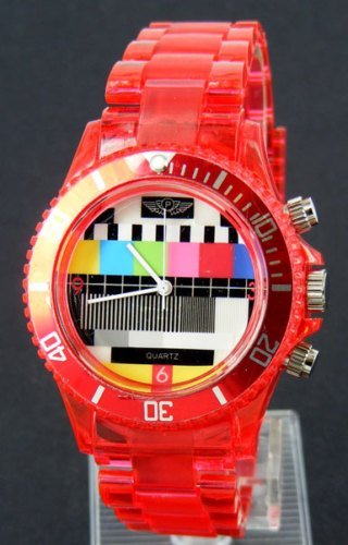 Prince London Transparent Farbig Plastik Spielzeug Stil Uhr TV Test Karte Rot