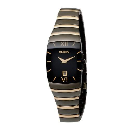 Elgin Damen EG543 Schwarz Ion-Plating-und Gold-Tone Armbanduhr