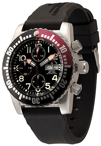 Zeno Watch Airplane Diver Automatic Chronograph Numbers black red 6349TVDD 12 a1 7