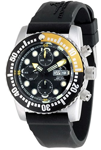 Zeno Watch Airplane Diver Automatic Chronograph Numbers black yellow 6349TVDD 3 a1 9