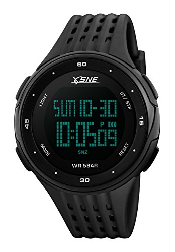 SNE Herren Digital Dual Zeit Sport Multifunktionale 50M wasserdicht Big Face Black Watch 1219