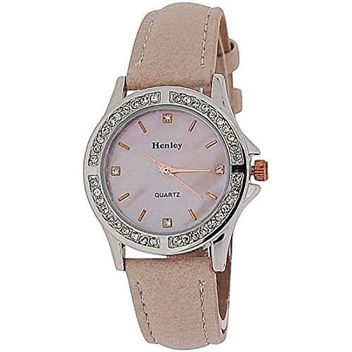 HENLEY Analoge Damen Armbanduhr mit Diamantbesatz, pinkfb Ziffernblatt & PU-Armband H060625
