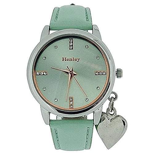 HENLEY Damen Armbanduhr pastellgruen mit Herzanhaenger und Plastikarmband H066511
