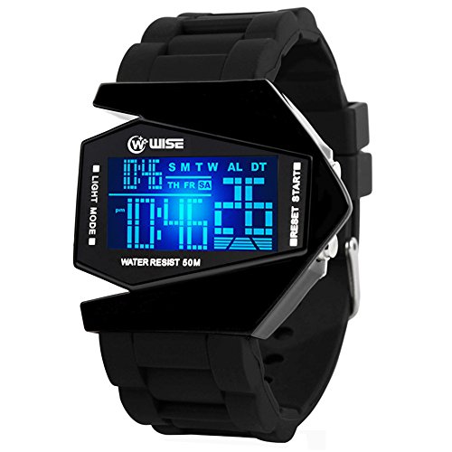 LED Uhr Military Cool buntes Licht Digital Sport wasserdicht Military Stealth Fighter Style Handgelenk Uhren mit weichem Silikon Strap schwarz