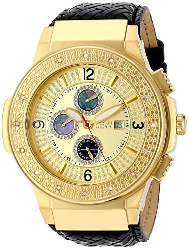 Just Bling Herren JB-6101L-D Saxon Gold geflochtenem Leder Diamond Watch