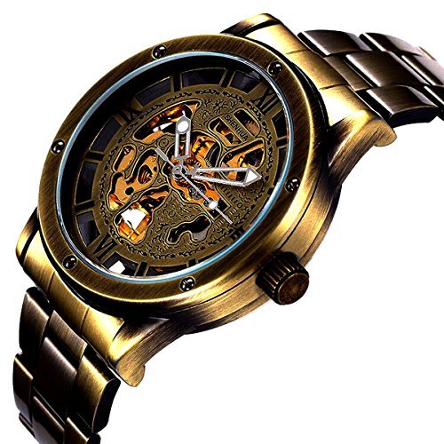 picvadee Antik Mechanische Uhr Herren Edelstahl Automatik Mechanische Skelett Armbanduhren nt0011