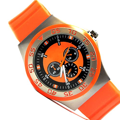 Unisex Silikon Armbanduhr in Orange Grau mit Chronograph Look