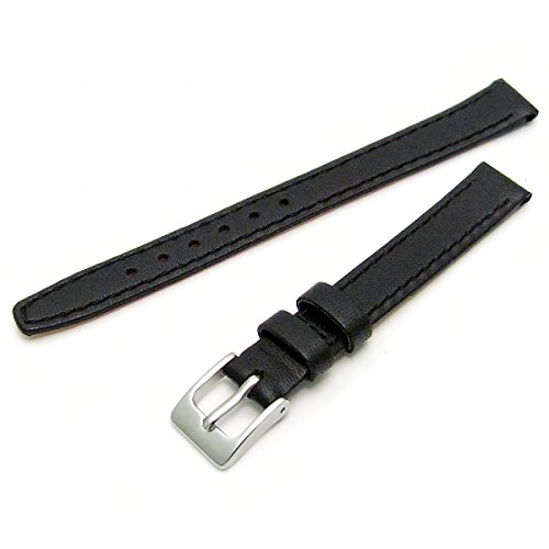 Echtes Leder Uhrenarmband ODD Groessen 11 mm schwarz mit Chrom Silber Farbe Schnalle