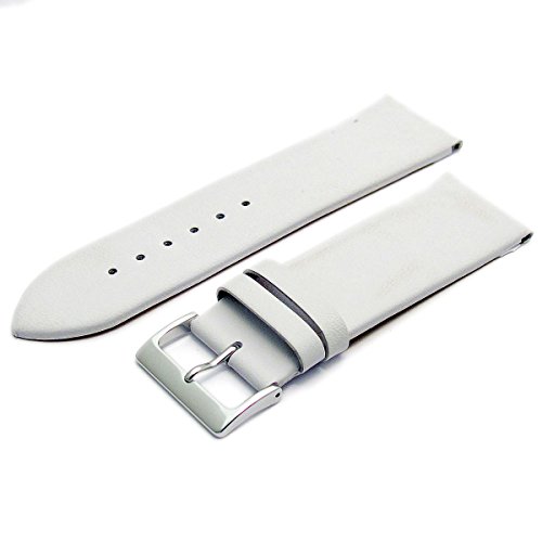 Feines Kalb Leder Uhrenarmband Band 30 mm weiss mit Chrom Silber Farbe Schnalle KOSTENLOSE Spring Bars Armbanduhr Pins