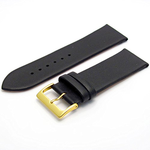 Feines Kalb Leder Uhrenarmband Band 24 mm schwarz mit vergoldet Gold Farbe Schnalle KOSTENLOSE Spring Bars Armbanduhr Pins