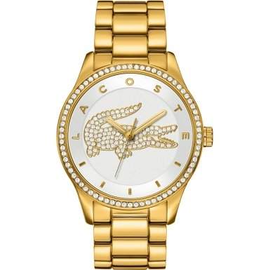 Lacoste Watches Ladies Victoria All Gold Stone Set Watch With Silver Dial