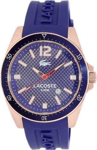 Lacoste Watches Mens Seattle Blue Dial Rose Gold Tone Watch