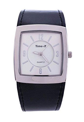 Zeit Marke Gent s Ultra Slim Design Leder Armband Quarz Weisses Zifferblatt mit schwarzen Armband