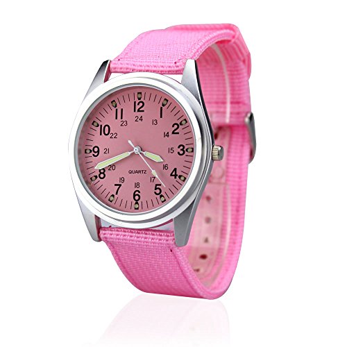 City Damen Silber Fall Pink Zifferblatt Quarz Nylon Stoff Band Fashion Armbanduhr