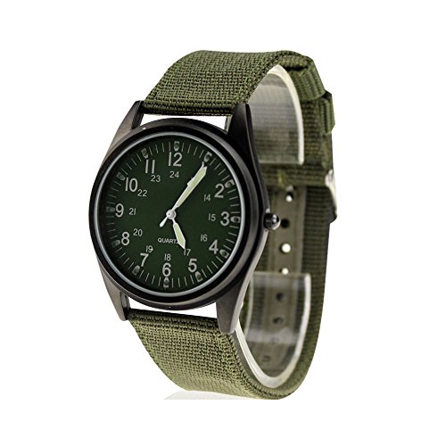City Fashion Armband Uhr Schwarzes Gehaeuse Militaergruenes Zifferblatt Nylonband