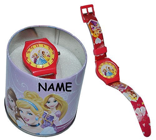 Kinderuhr Disney Princess Aufbewahrungsdose Uhrenbox incl Name fuer Maedchen Quarz Analog Lernuhr Quarzuhr Box Dose Prinzessin Rapunzel Belle Uhr