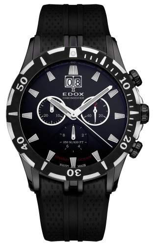Edox Grand Ocean Chronodiver Big Date Chronograph Black PVD Mens Luxury Sport Watch 10022-37N-NIN