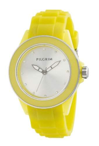 Pilgrim Damen-Armbanduhr, versilbert, gelb Rubber Analog Quarz 780-263