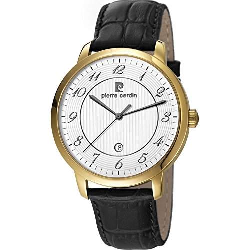 Pierre Cardin Herren 42mm Schwarz Leder Armband Mineral Glas Uhr pc106311f04