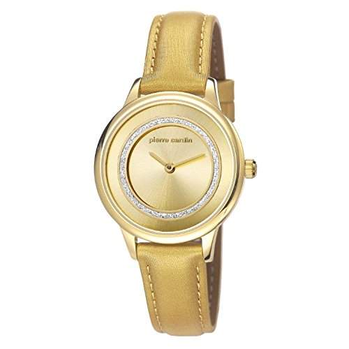 Pierre Cardin Damen 34mm Gold Leder Armband Mineral Glas Uhr pc106642f05