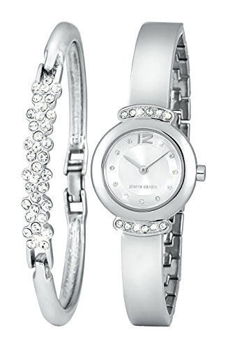 Pierre Cardin Damen atemberaubenden Silber Zifferblatt Silver braceletdesigner Uhr Schmuck Set in Geschenkverpackung