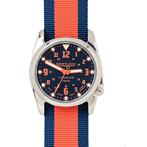 Bertucci 13454 Vierkant Damen Orange und Blau Nylon Strap Band Blau Zifferblatt Armbanduhr
