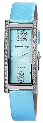 Tavolino Damen Analog Armbanduhr mit Quarzwerk 100323600106 und Metallgehaeuse mit Kunstlederarmband in Blau und Dornschliesse Ziffernblattfarbe blau Bandgesamtlaenge 23 cm Armbandbreite 16 mm