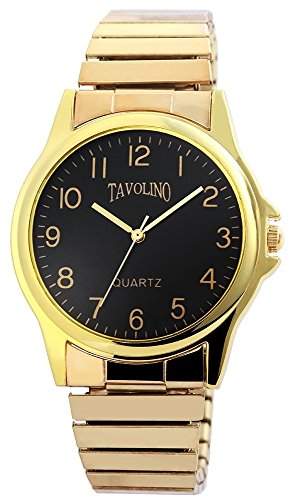 Tavolino Herren Analog Armbanduhr mit Quarzwerk 200401000048 und Metallgehaeuse mit Goldfarbigem Metallzugband Ziffernblattfarbe schwarz Armbandbreite 20 mm