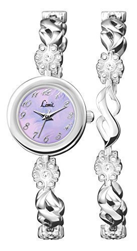 Limit 6168G mit Schmucksteinen und lila Perlmutt Zifferblatt mit passendem Armband Geschenk Set