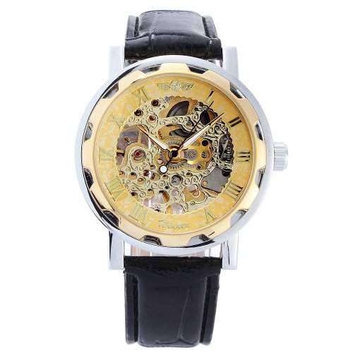 Winner - Herrenuhr - Selbstaufzug mechanische Uhr - Leder armbanduhr - golden